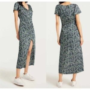 Cinq a Sept Dress Size 10 Blue Green Marice Printed Satin Midi Celeste Multi